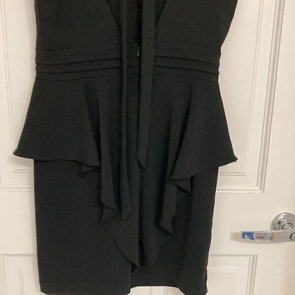 Issue NY Black Halter Dress with Ruffle Detail, Cummerbund Waist & Cap Sleeve. - Picture 6 of 10